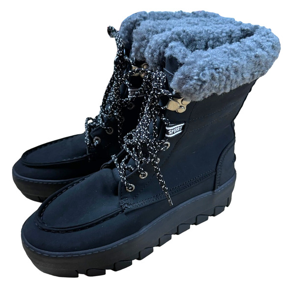 Sperry NWOB Juneau Lace Up Snow Boot Black Size 8.5 Waterproof Suede Upper - Picture 5 of 7